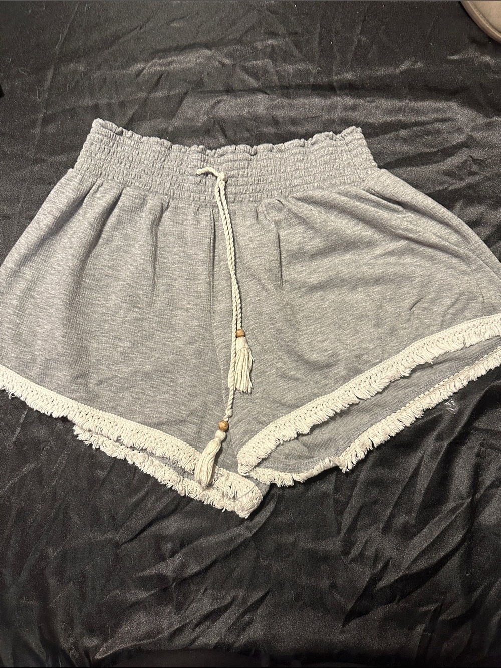 No Boundaries Light Gray Fringe Drawstring Athletic Shorts